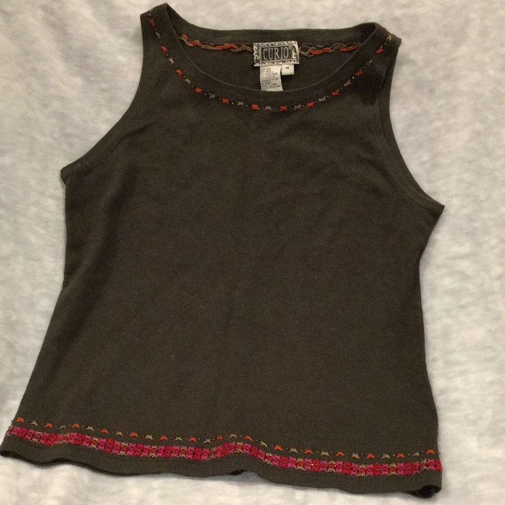 Fall Jewel Toned Embroidered Sweater Vest Vintage Size Medium Curio SilkBlend RS
